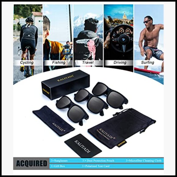 Polarized Sunglasses 3 Pack Matte Black Frame UV Protection main image 4